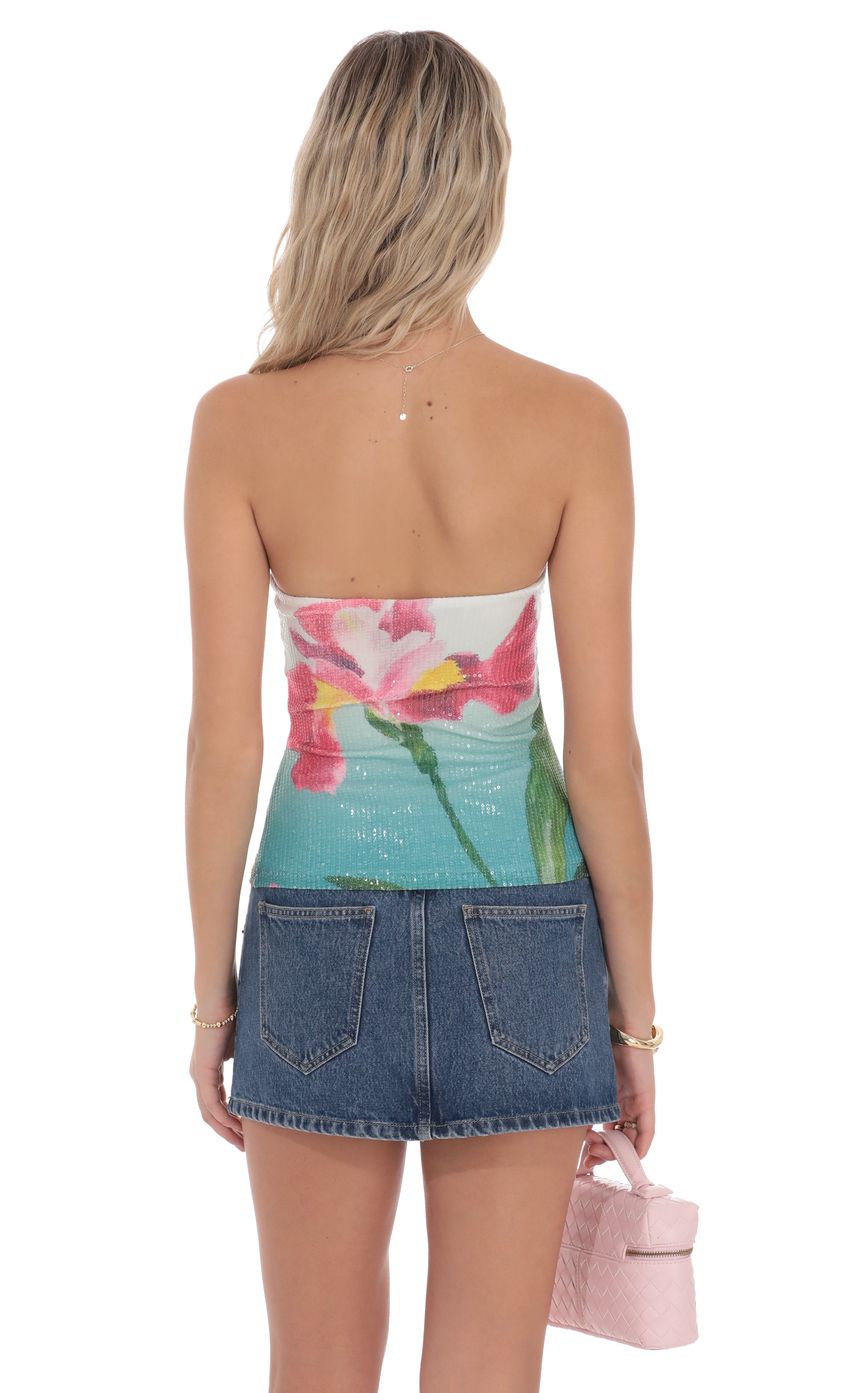 Product image for Floral Sequin Top in Tropical Print