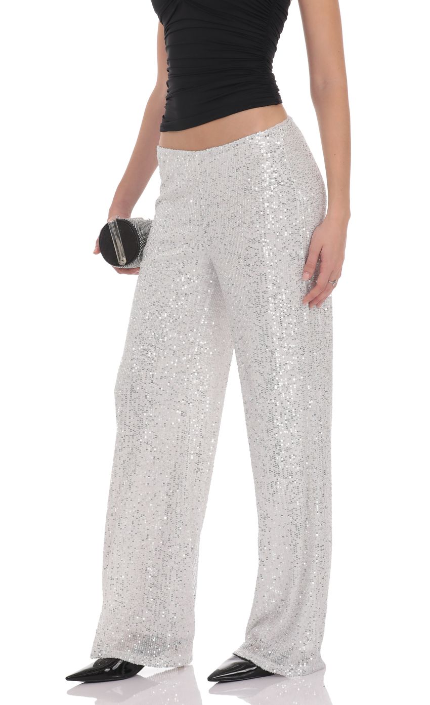 Product image for Straight Sequin Pants in Silver