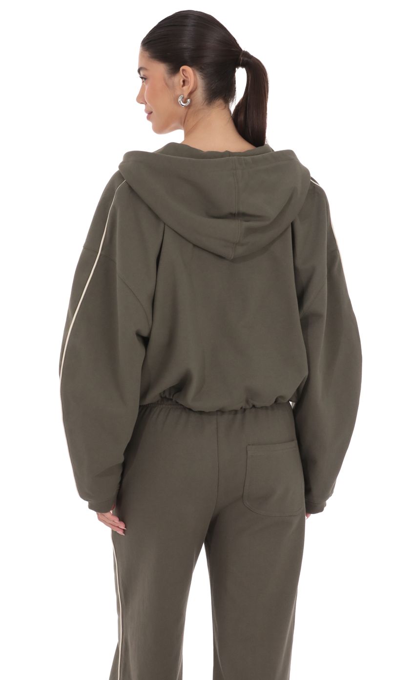 Product image for Cropped Cinch Waist Hoodie in Olive Green