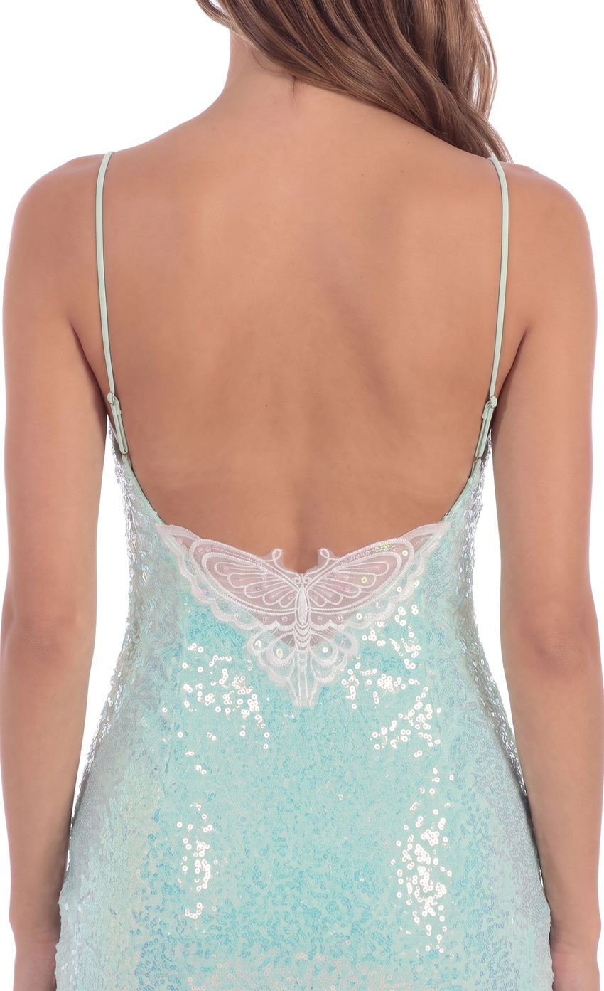 Product image for Iridescent Sequin Butterfly Dress in Seafoam