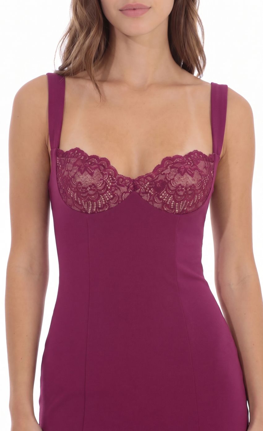 Product image for Lace Bust Bodycon Dress in Plum