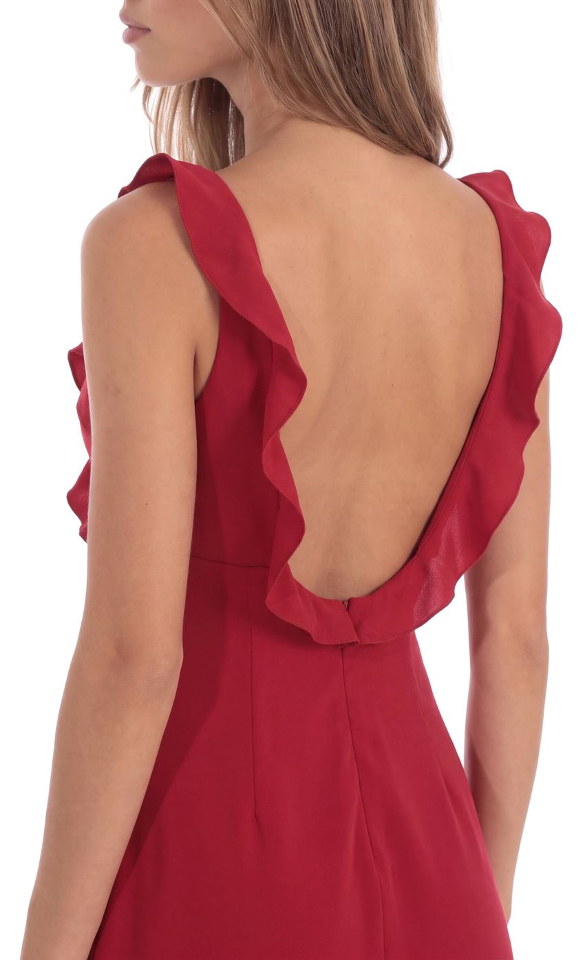 Product image for Satin Ruffle V-Neck Dress in Red
