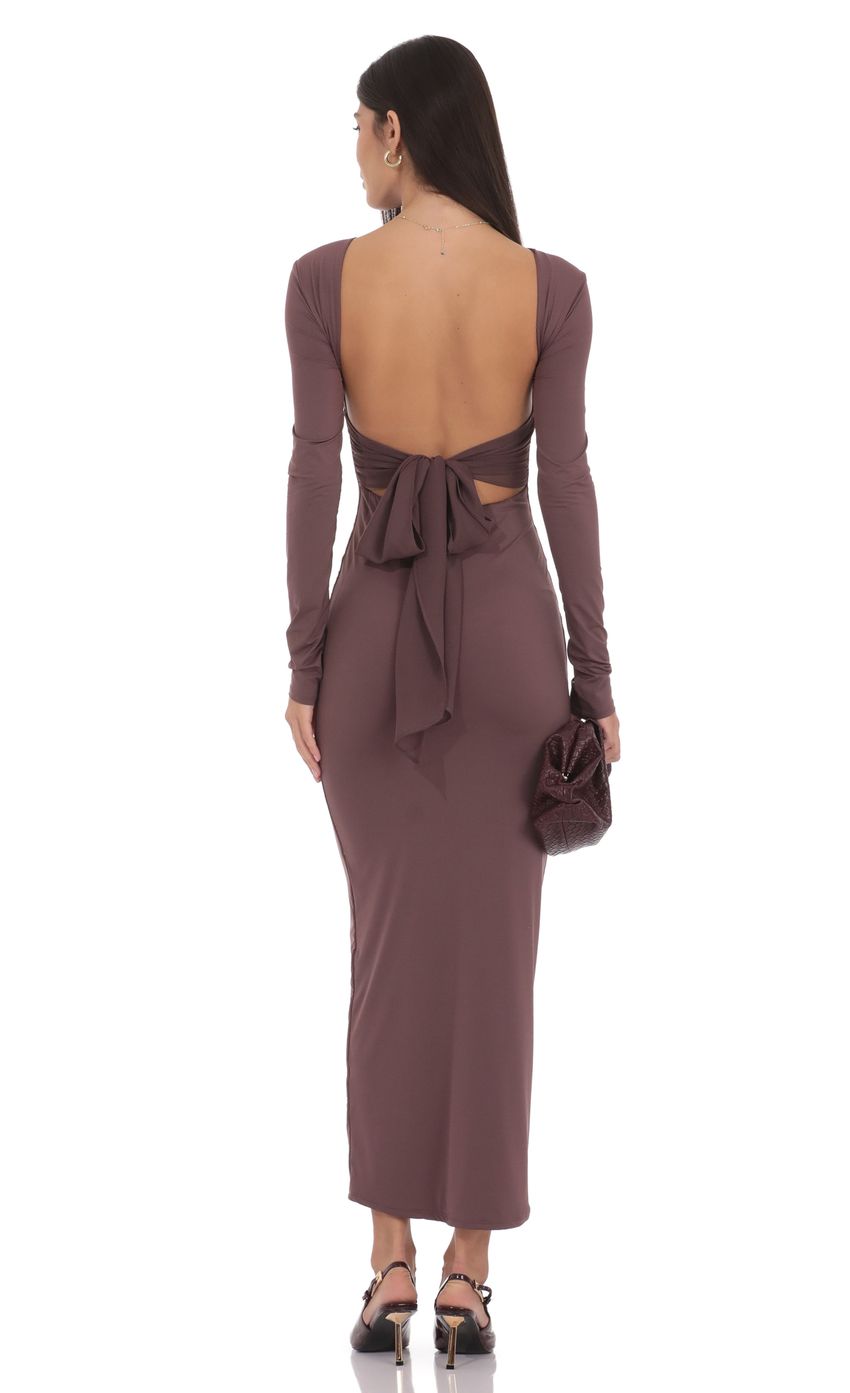 Product image for Open Back Bow Maxi Dress in Ash Brown