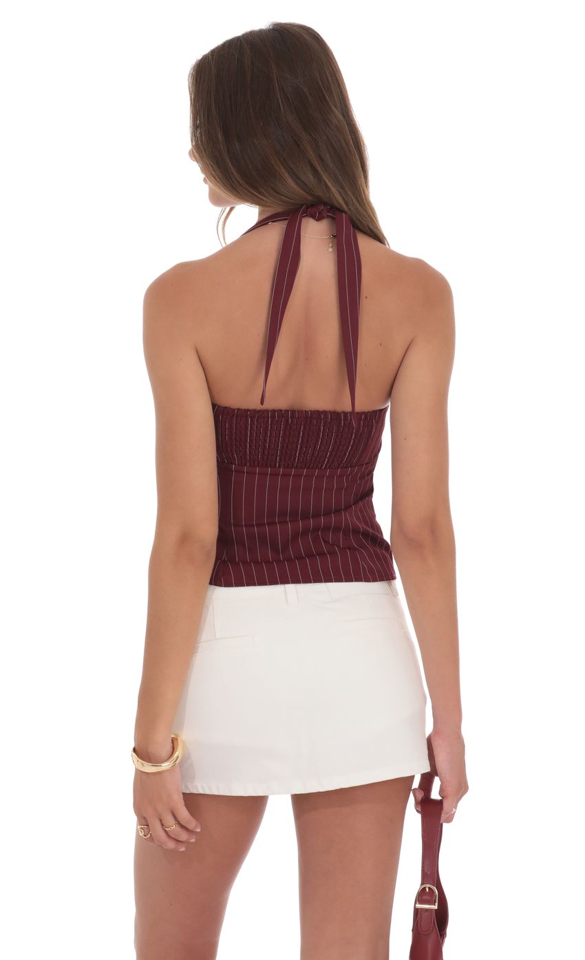 Product image for Halter Pinstripe Top In Burgundy
