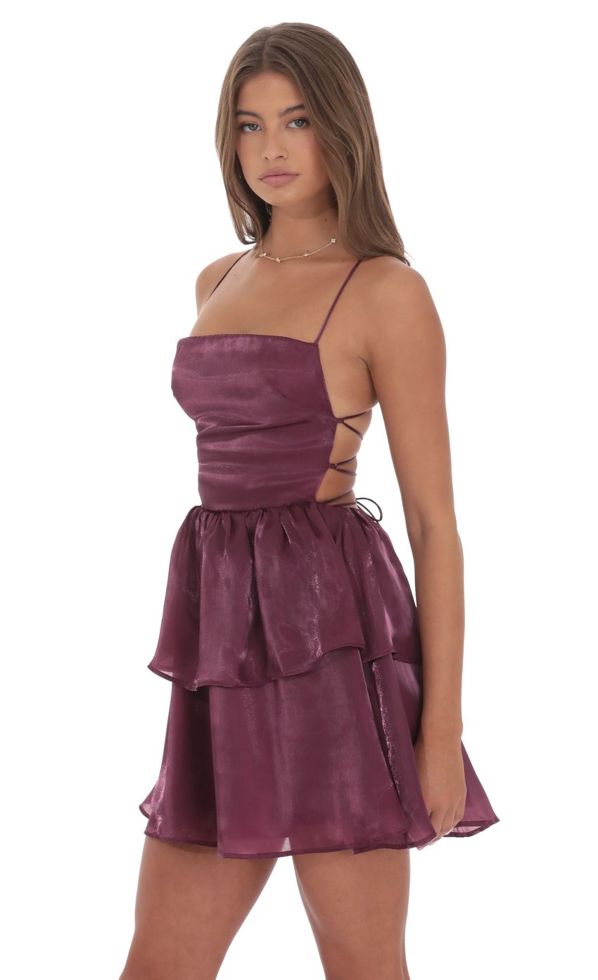 Product image for Sheen Ruffle Lace Up Dress in Plum