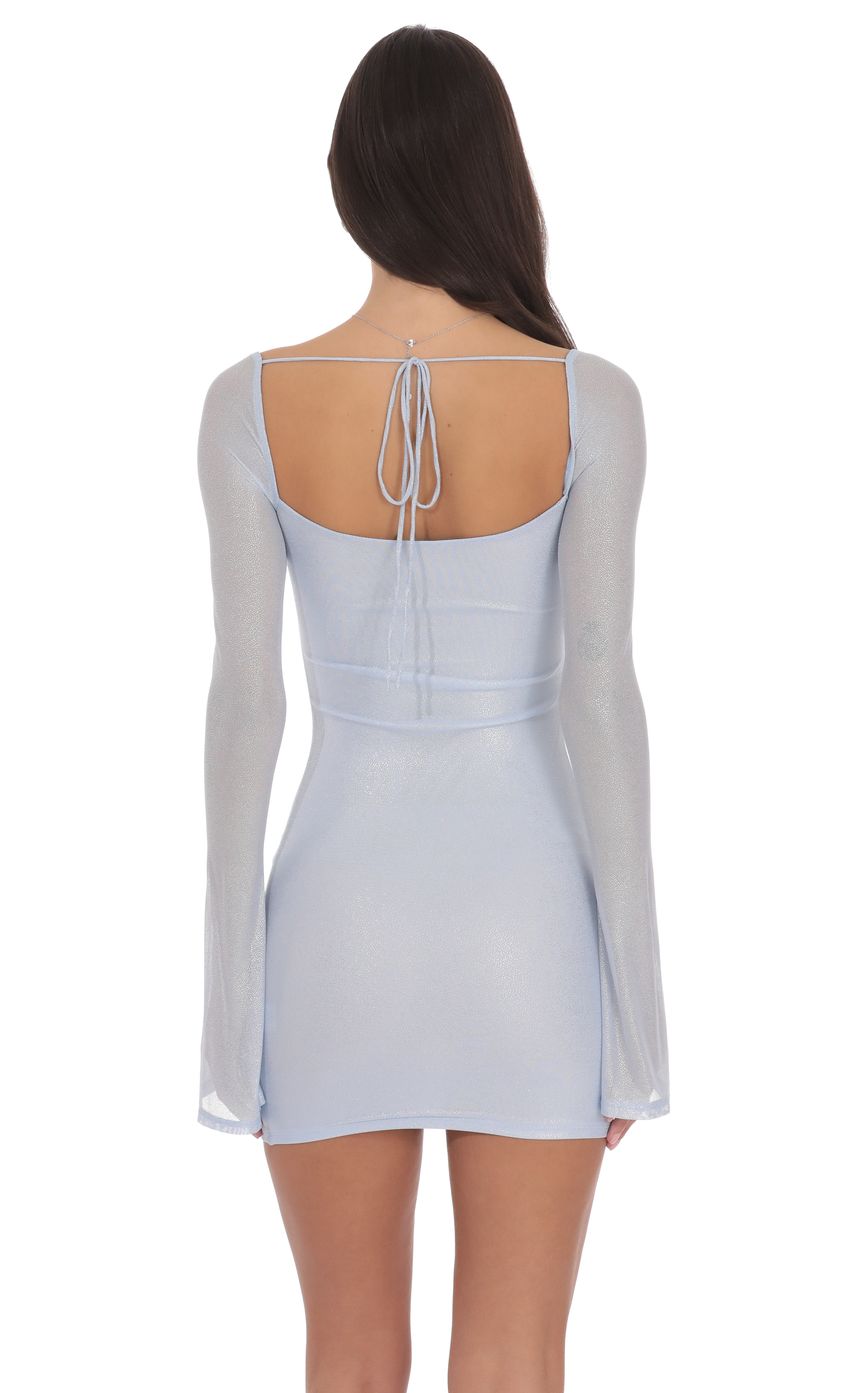 Product image for Foil Long Sleeve Bodycon Dress in Baby Blue