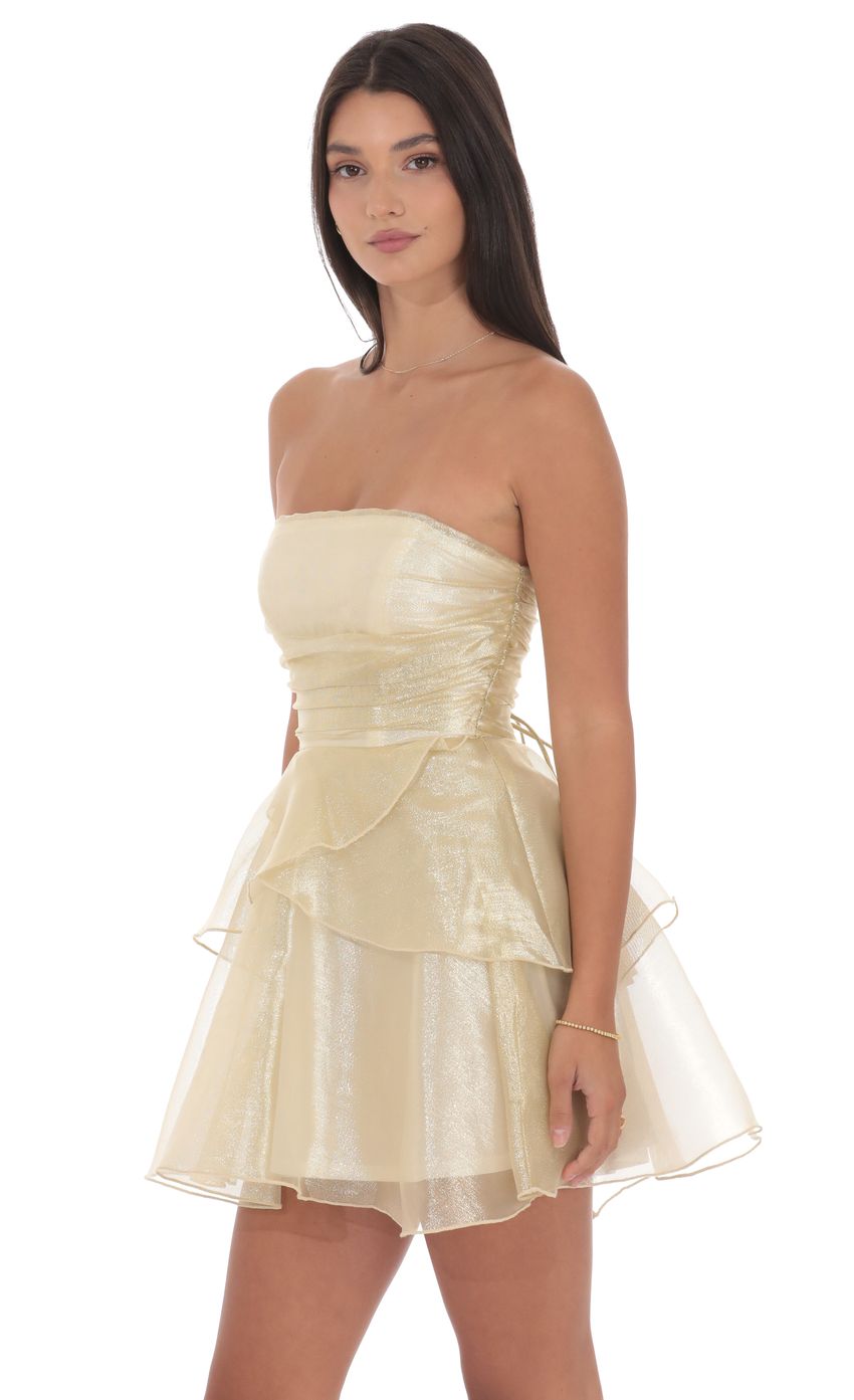 Product image for Petal Ruffle Strapless Dress in Gold