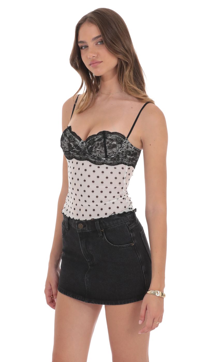 Product image for Lace Bust Polka Dot Top in White