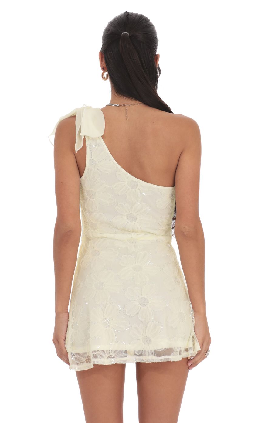Product image for One Shoulder Sequin Floral Dress in Ivory