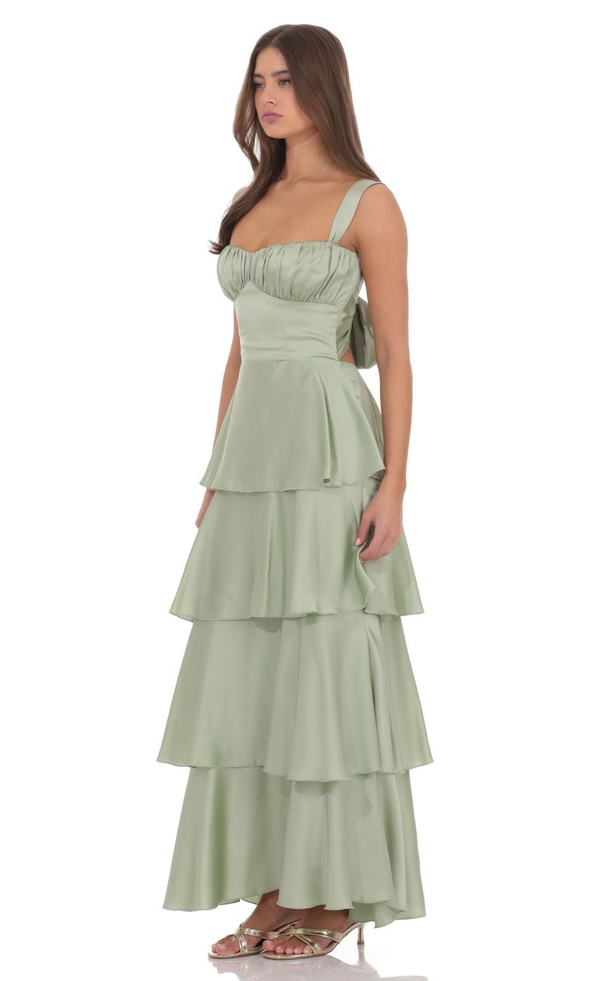 Product image for Satin Ruffle Maxi Dress in Sage