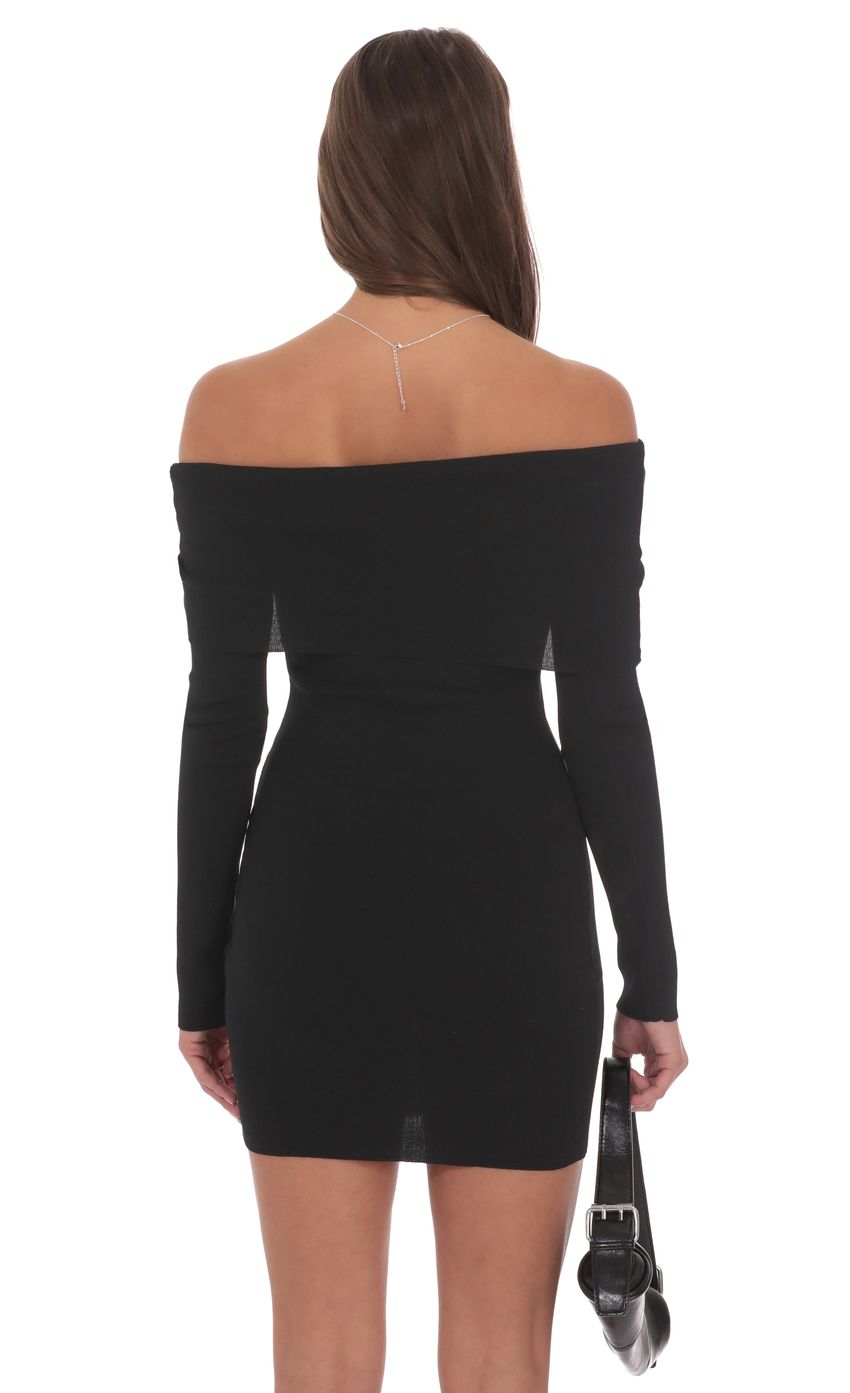 Product image for Ribbed Twist Off Shoulder Dress in Black