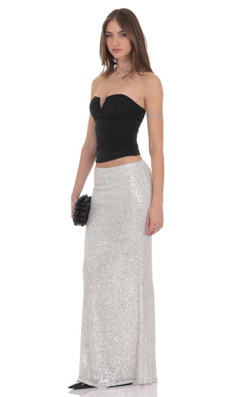 Product image for Sequin Maxi Skirt in Silver