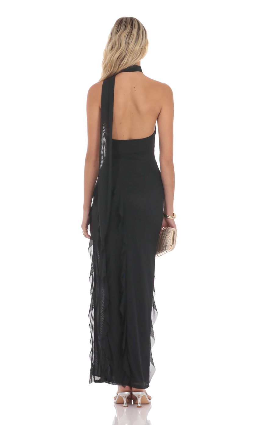 Picture Mesh Halter Scarf Maxi Dress in Black. Source: https://media-img.lucyinthesky.com/data/product-media/850xAUTO/58f86285-a9fd-4776-99cb-437c22a49b26.jpg