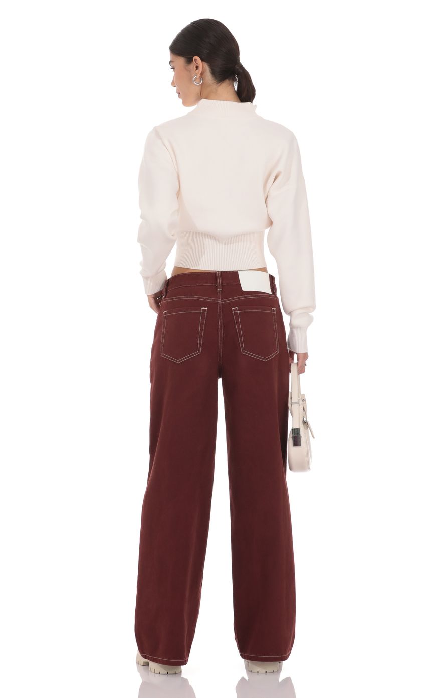 Product image for Mid Rise Wide Leg Jeans in Burgundy