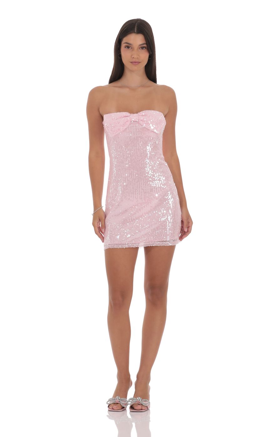 Product image for Strapless Sequin Bow Dress in Pink