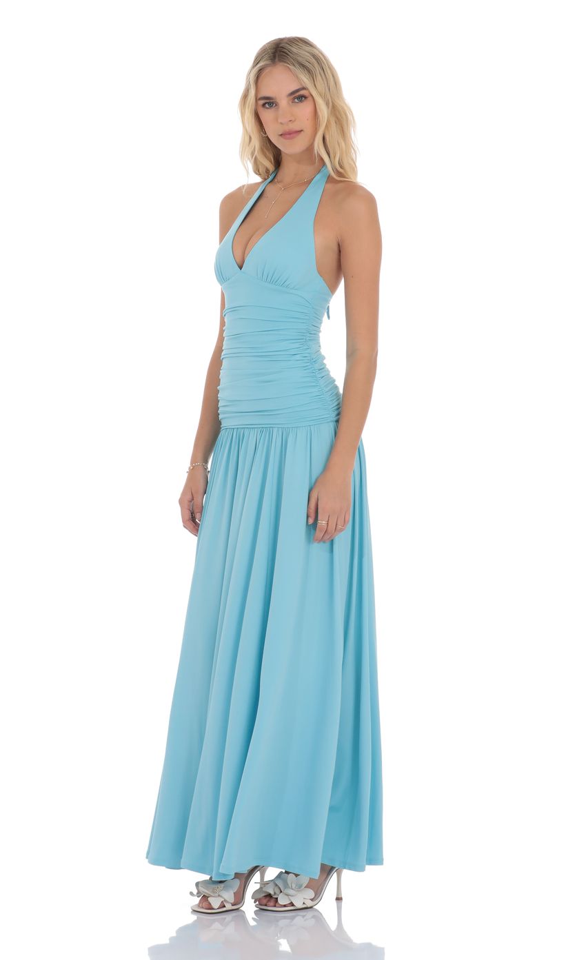 Picture Halter Drop Waist Maxi Dress in Aqua Blue. Source: https://media-img.lucyinthesky.com/data/product-media/850xAUTO/59c0f3fb-f2f7-428c-86fb-b89ced23ecc6.jpg