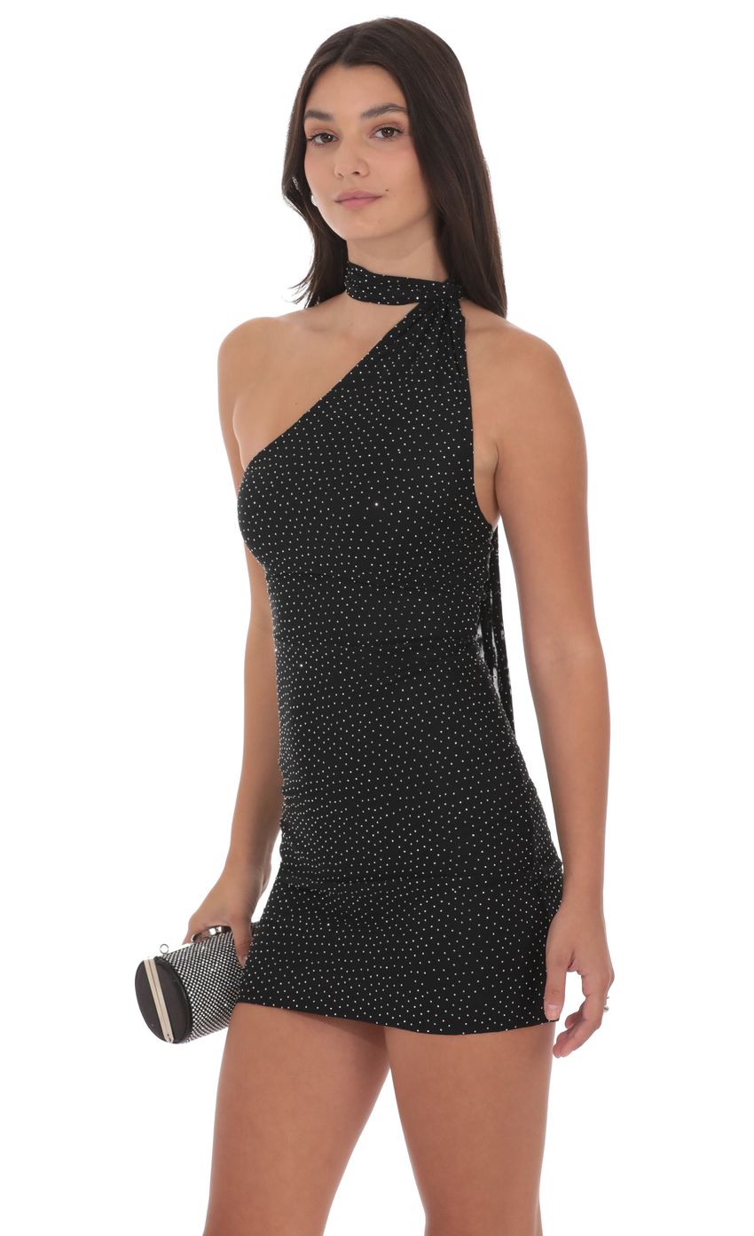 Product image for Scarf Halter Rhinestone Dress in Black