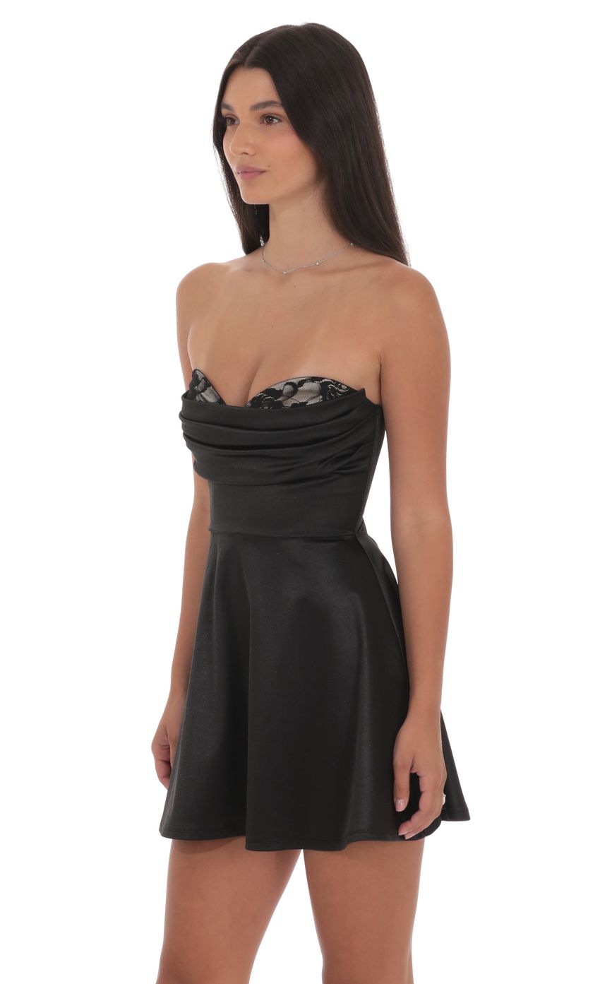 Product image for Satin Lace Bust Flare Dress in Black