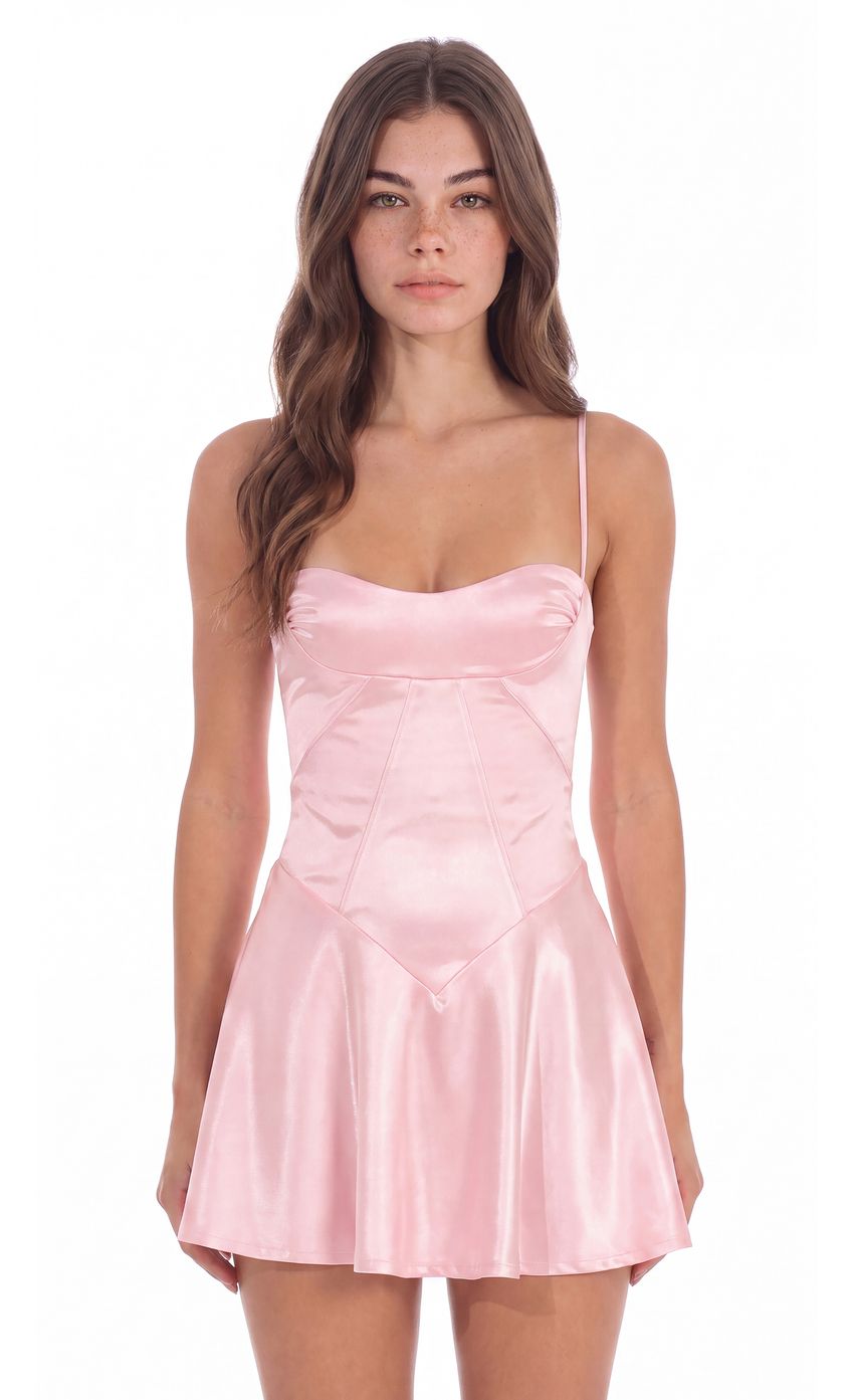 Product image for Satin Lace-Up Mini Dress in Pink