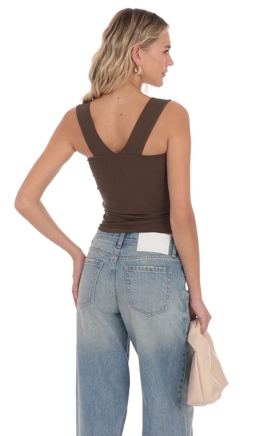 Product image for Ribbed Square Neck Top in Brown
