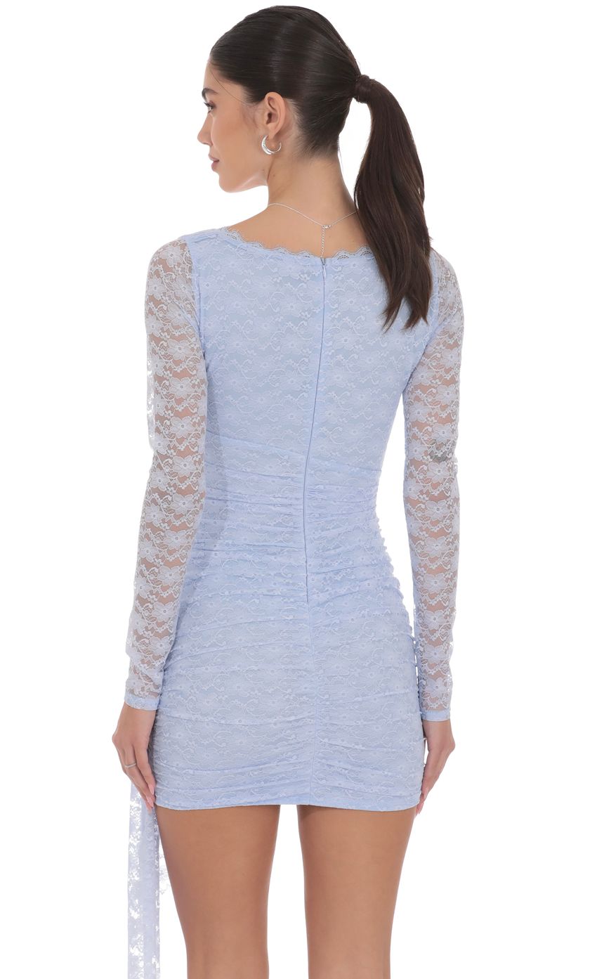 Product image for Lace Long Sleeve Tassel Dress in Light Blue