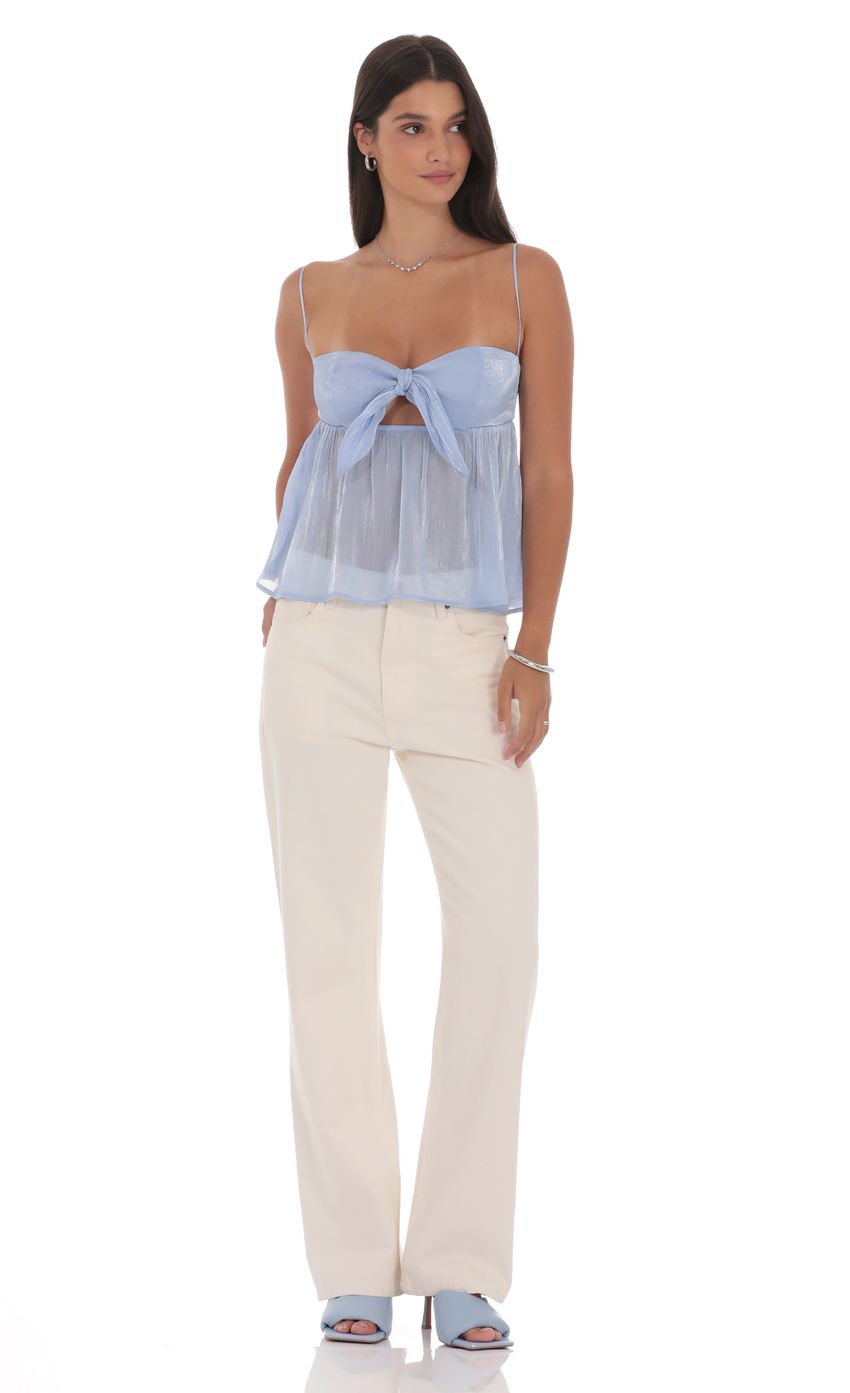 Product image for Sheen Front Tie Babydoll Top in Light Blue