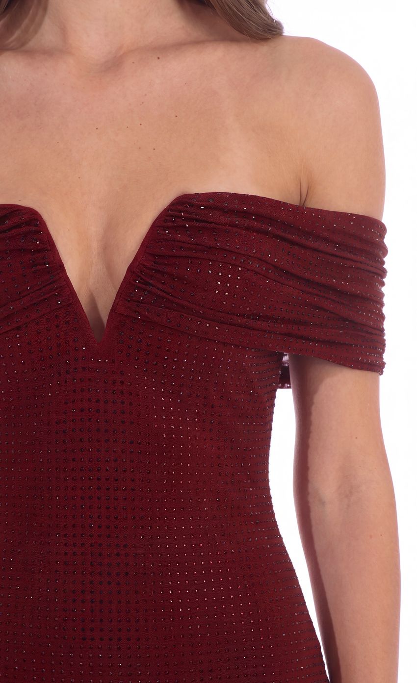 Product image for Off-Shoulder Embellished Mini Dress in Burgundy