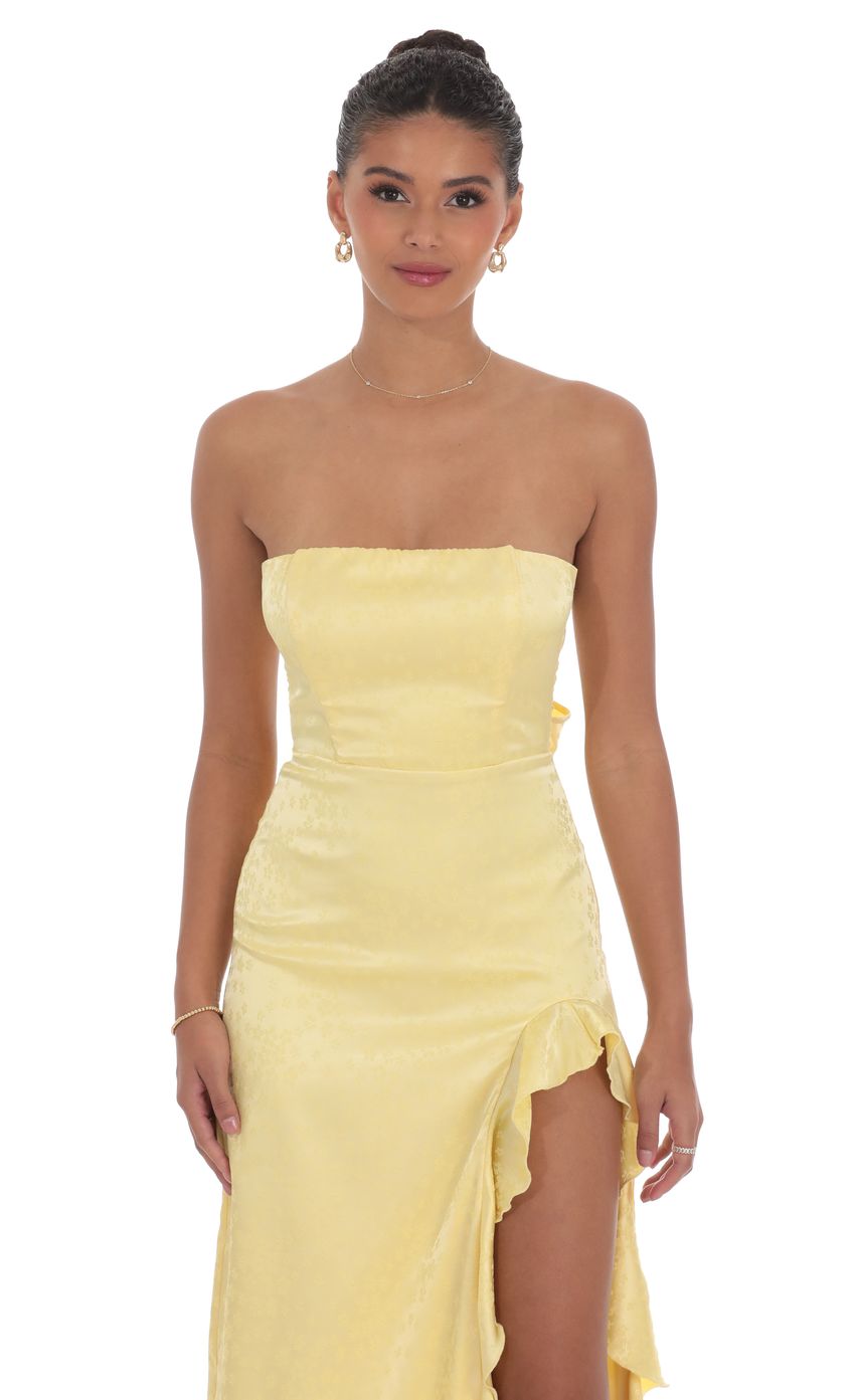 Picture Satin Jacquard Back Bow Corset Maxi Dress in Yellow. Source: https://media-img.lucyinthesky.com/data/product-media/850xAUTO/5c1b981d-6a0a-4457-8a2d-6183f8fe4527.jpg