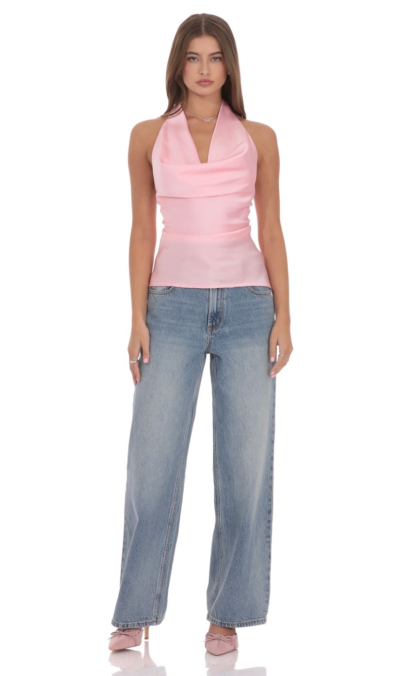 Product image for Satin Cowl Neck Top in Pink