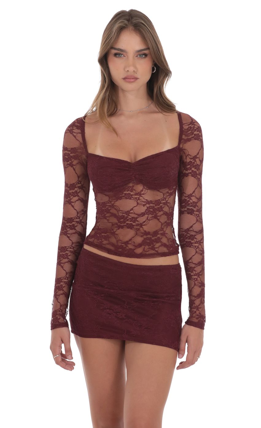 Product image for Sheer Lace Top in Burgundy