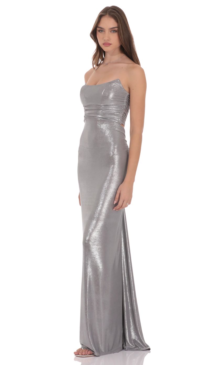 Product image for Metallic Corset Maxi Dress in Silver