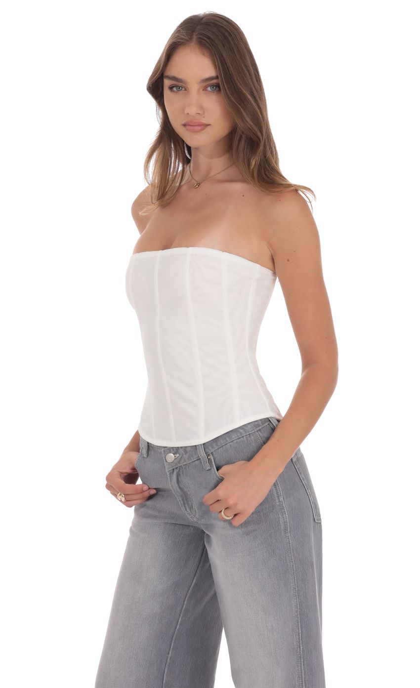 Product image for Sheer Mesh Strapless Corset Top in White