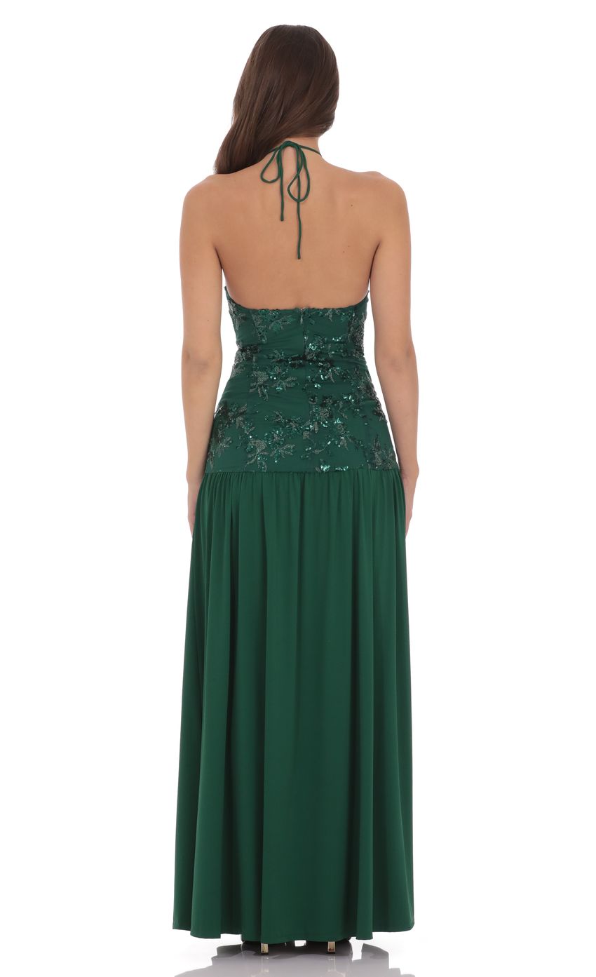 Product image for Drop Waist Sequin Maxi Dress in Green