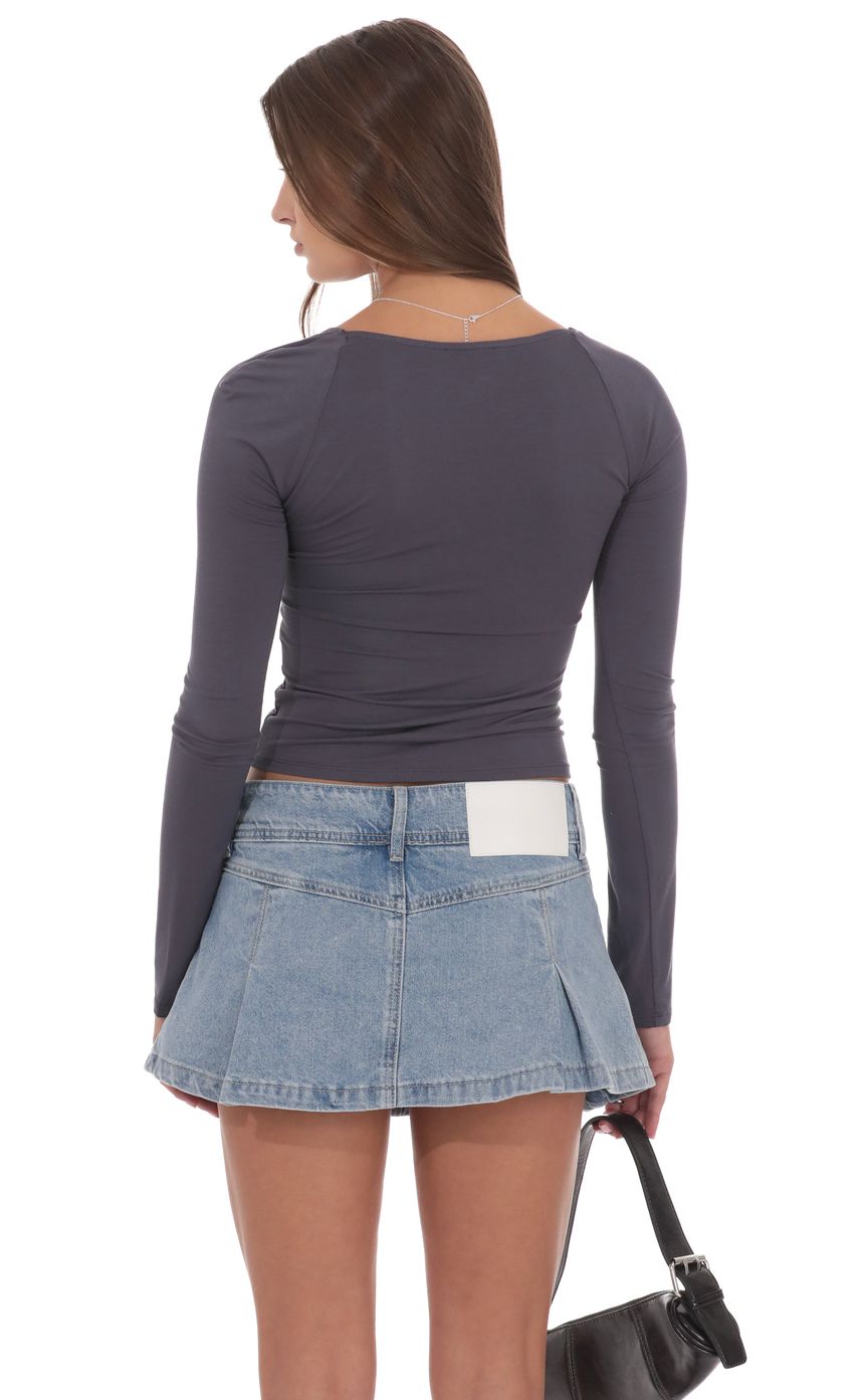 Product image for Pleated Flare Denim Mini Skort in Washed Blue
