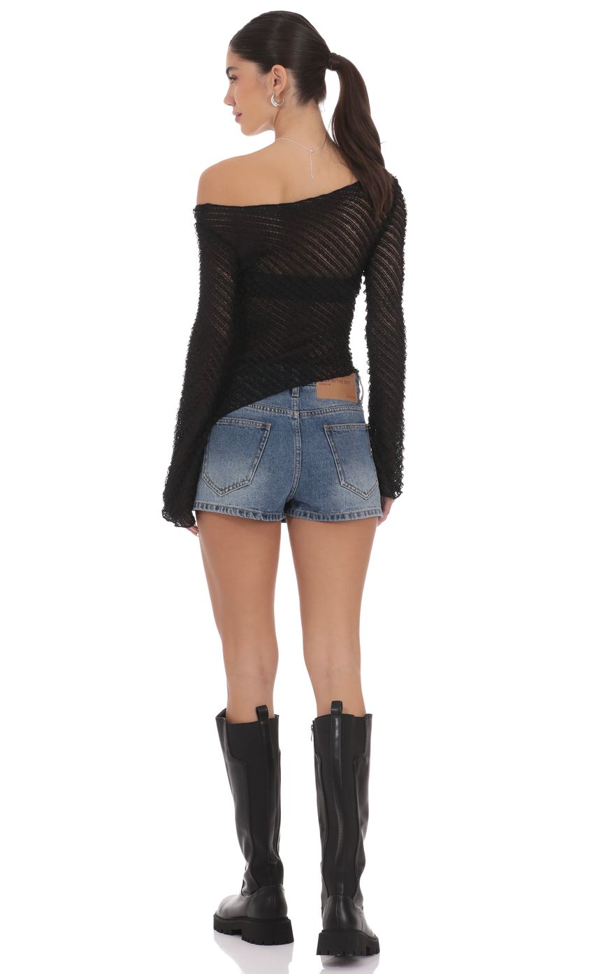 Product image for Ruffle Asymmetrical Sheer Lace Top in Black