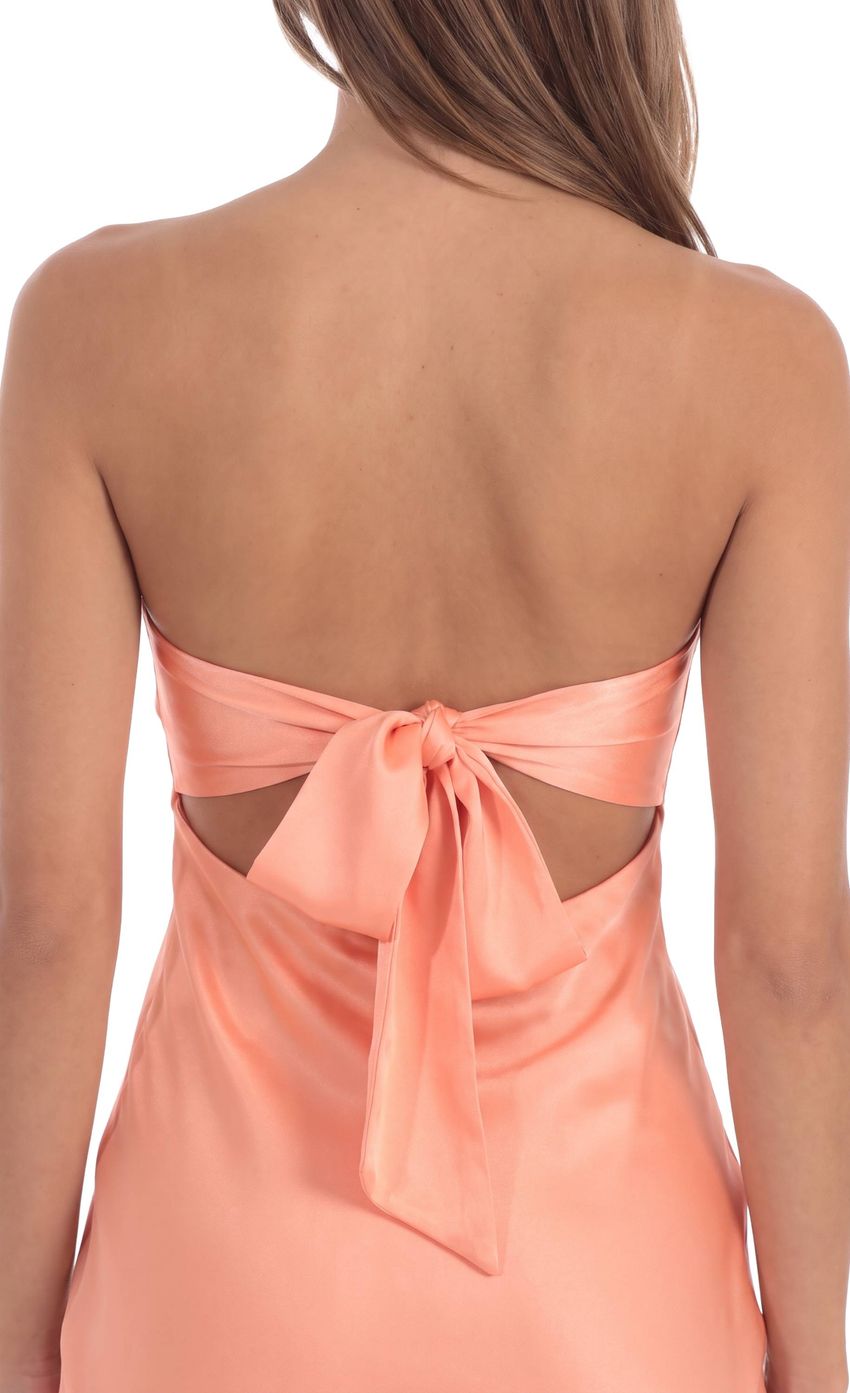 Product image for Satin Strapless Twist Cutout Dress in Orange