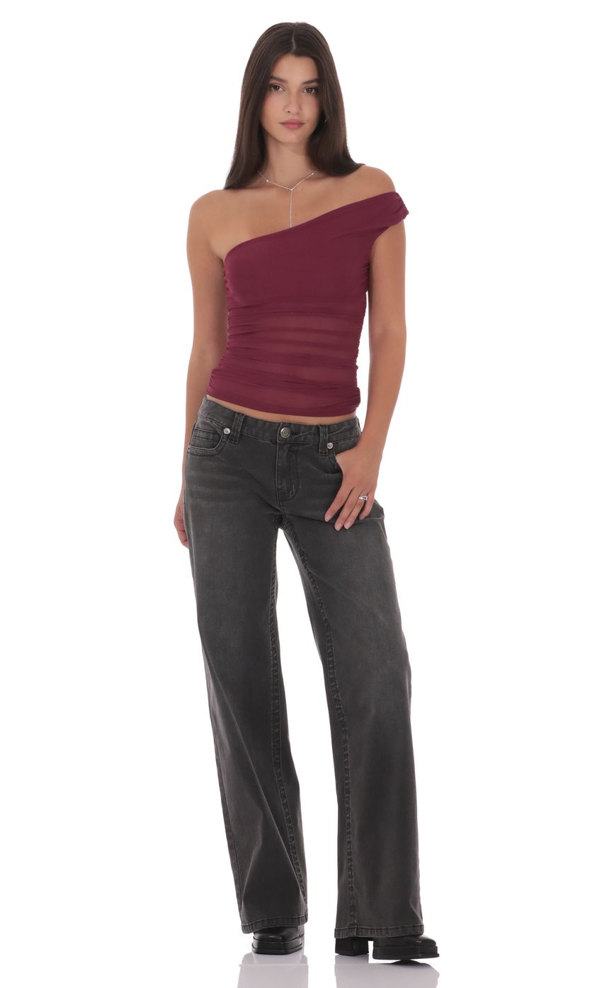 Product image for Sheer One Shoulder Top in Plum
