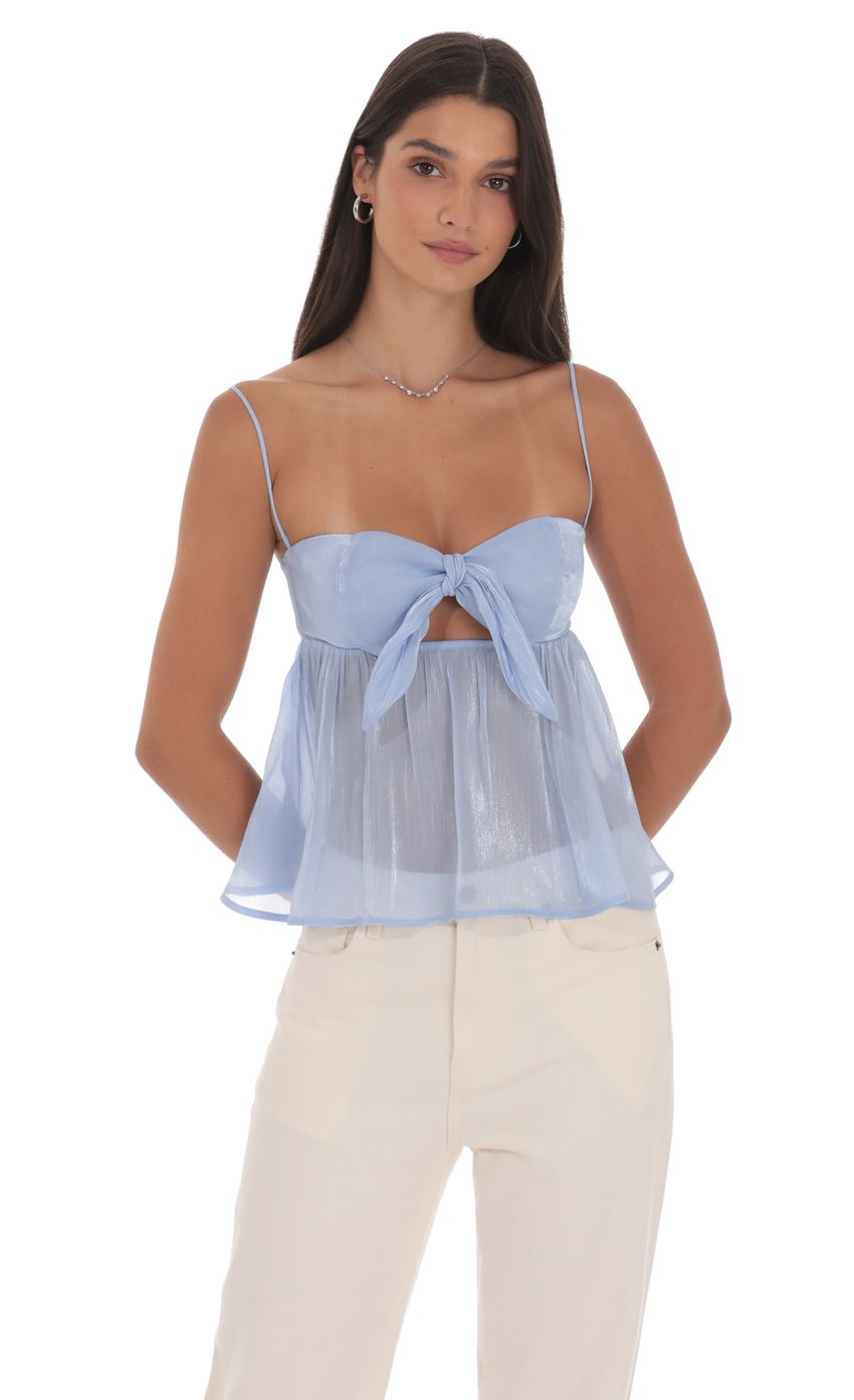 Product image for Sheen Front Tie Babydoll Top in Light Blue