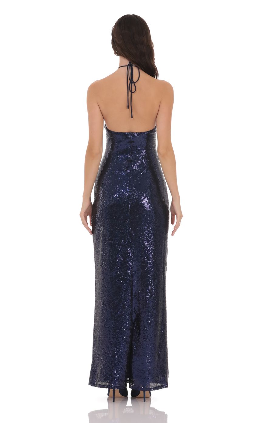 Product image for Sequin Florette Halter Maxi Dress in Navy
