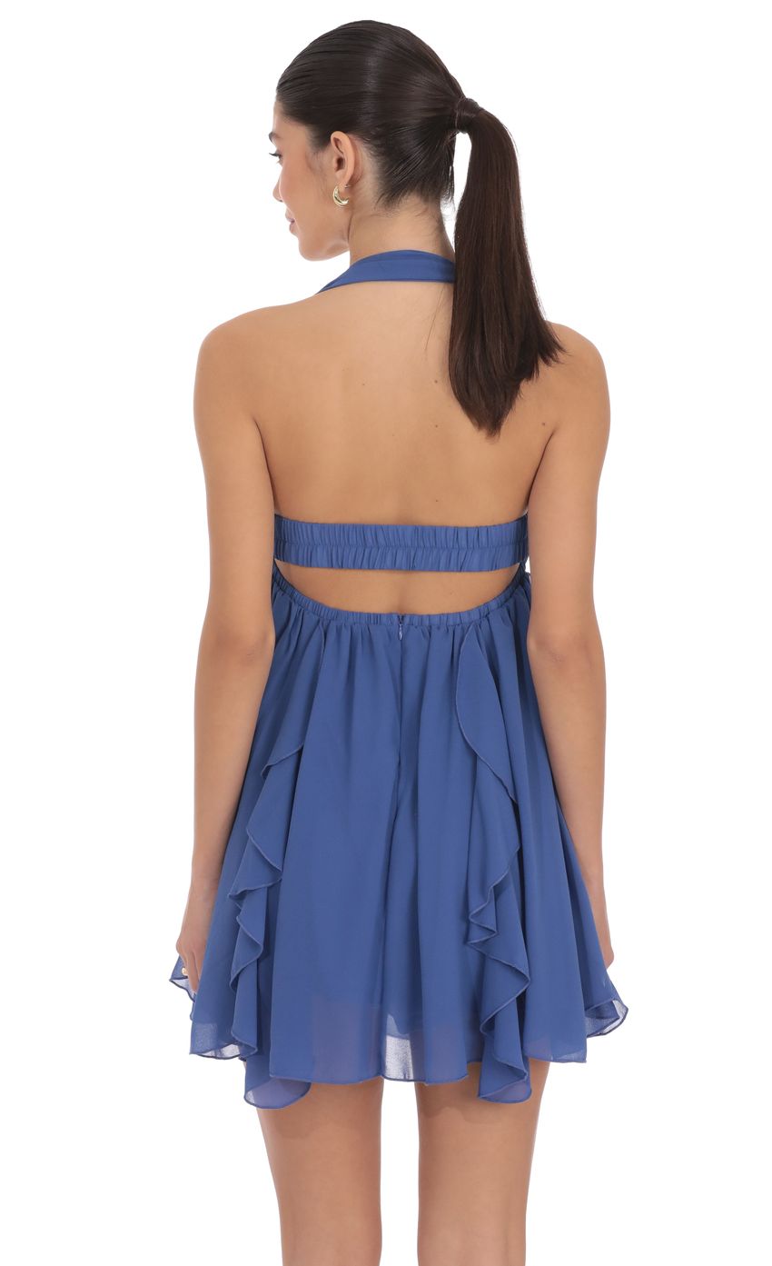 Product image for Halter Ruffle Babydoll Dress in Blue