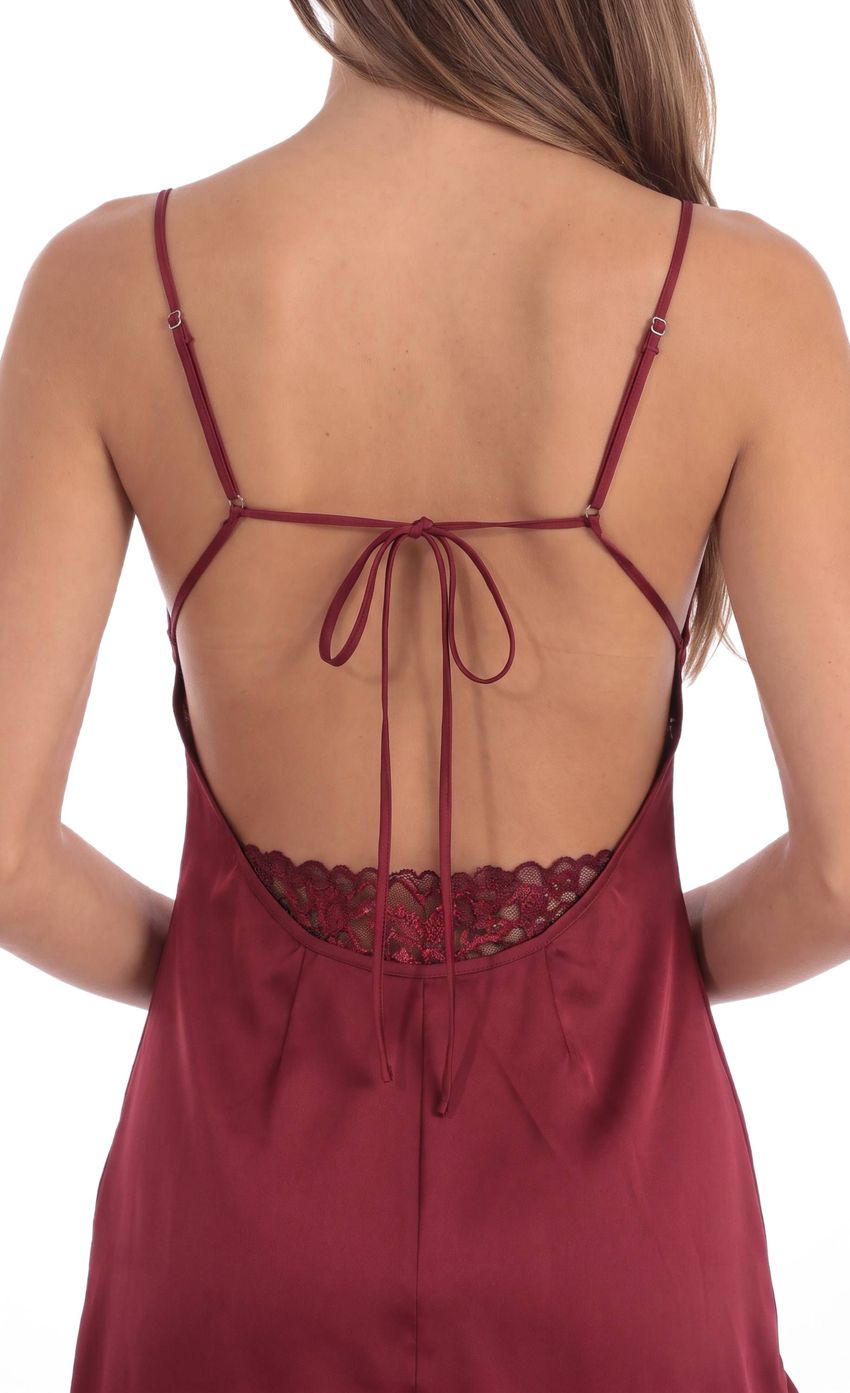 Product image for Lace Trim Mini Satin Dress in Burgundy