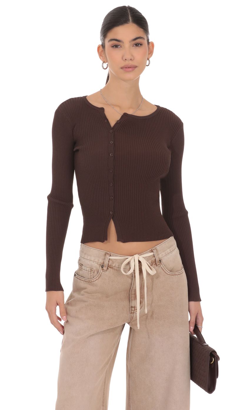 Product image for Off Center Cardigan in Brown
