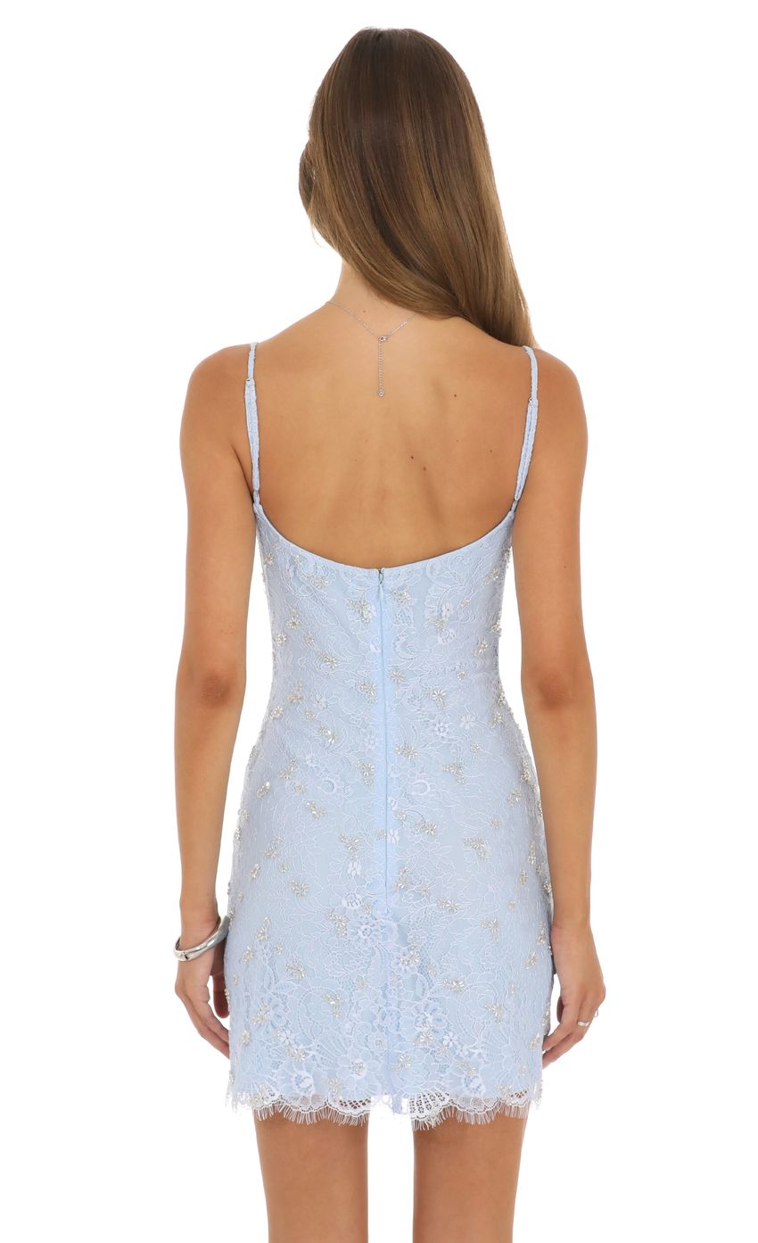 Product image for Beaded Lace Mini Dress in Light Blue