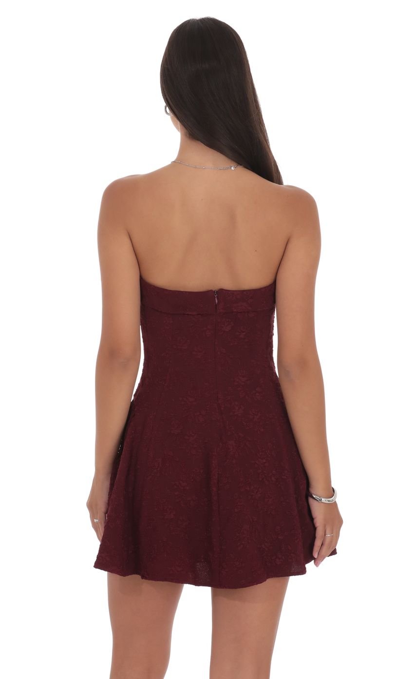 Product image for Jacquard Strapless Flare Dress in Burgundy