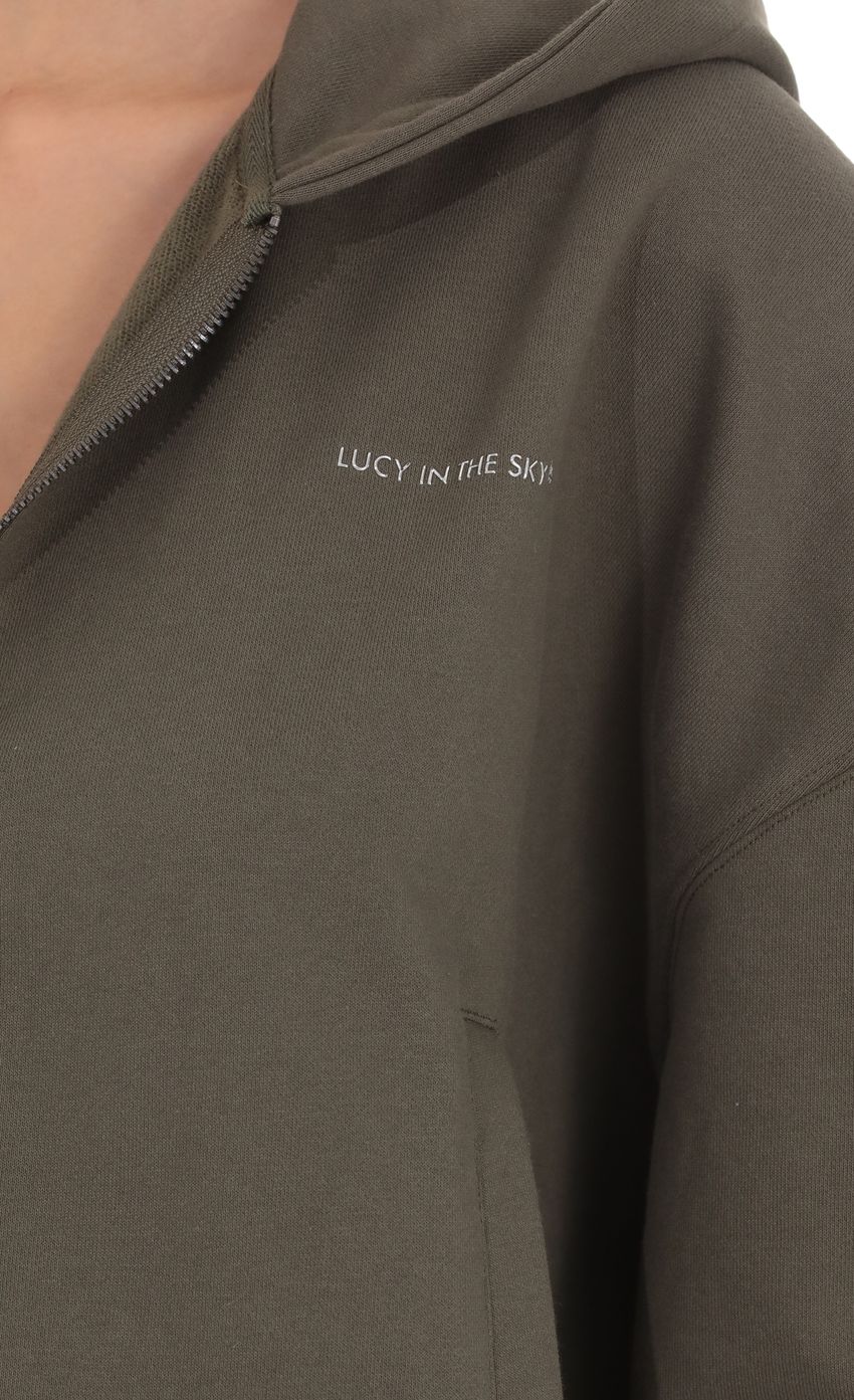 Product image for Cropped Cinch Waist Hoodie in Olive Green