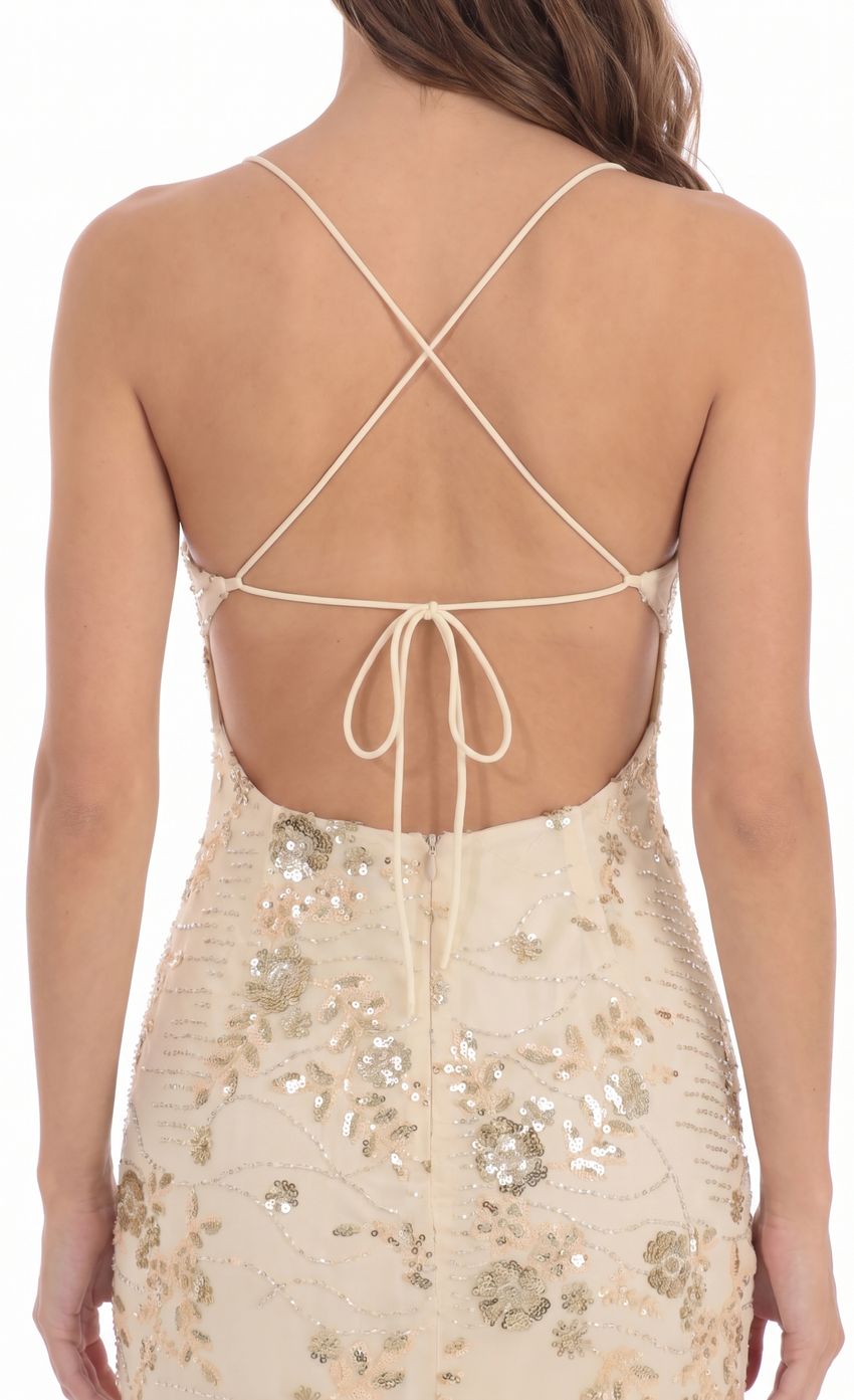 Product image for Sequin Floral Mini Dress in Champagne