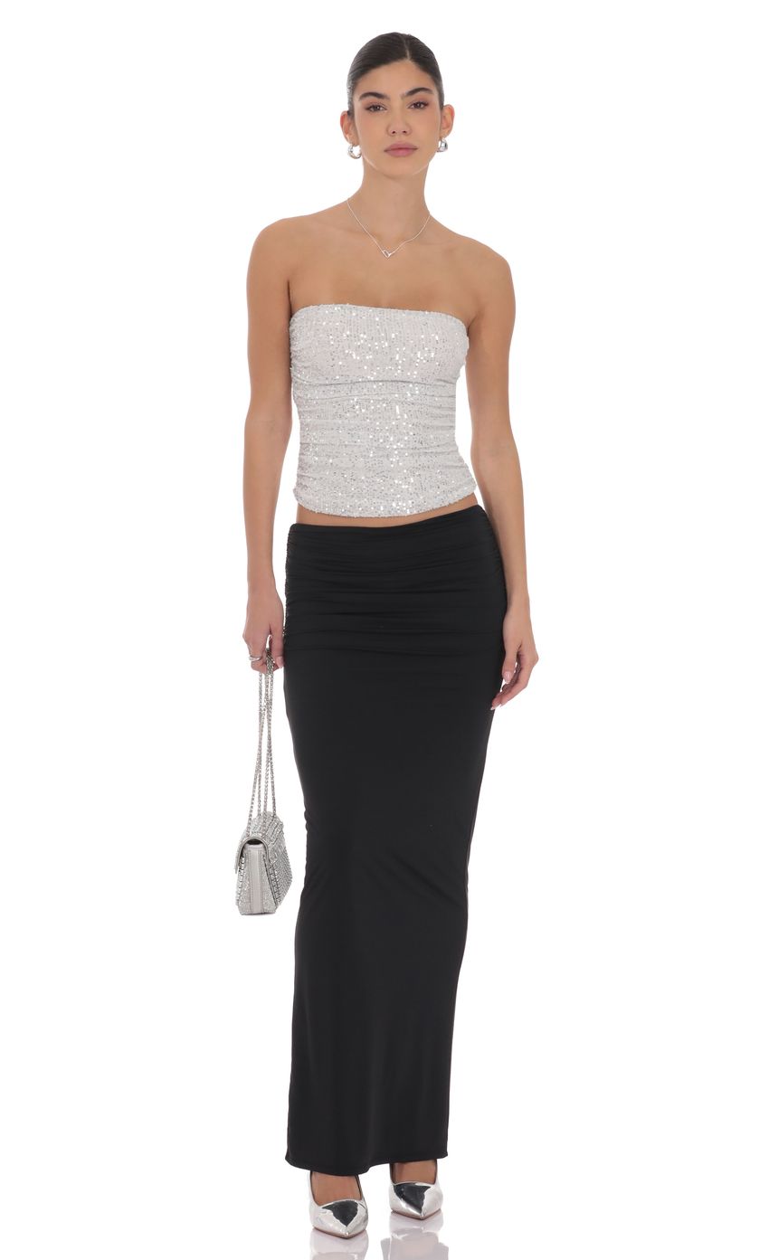 Product image for Sequin Ruched Tube Top in Silver