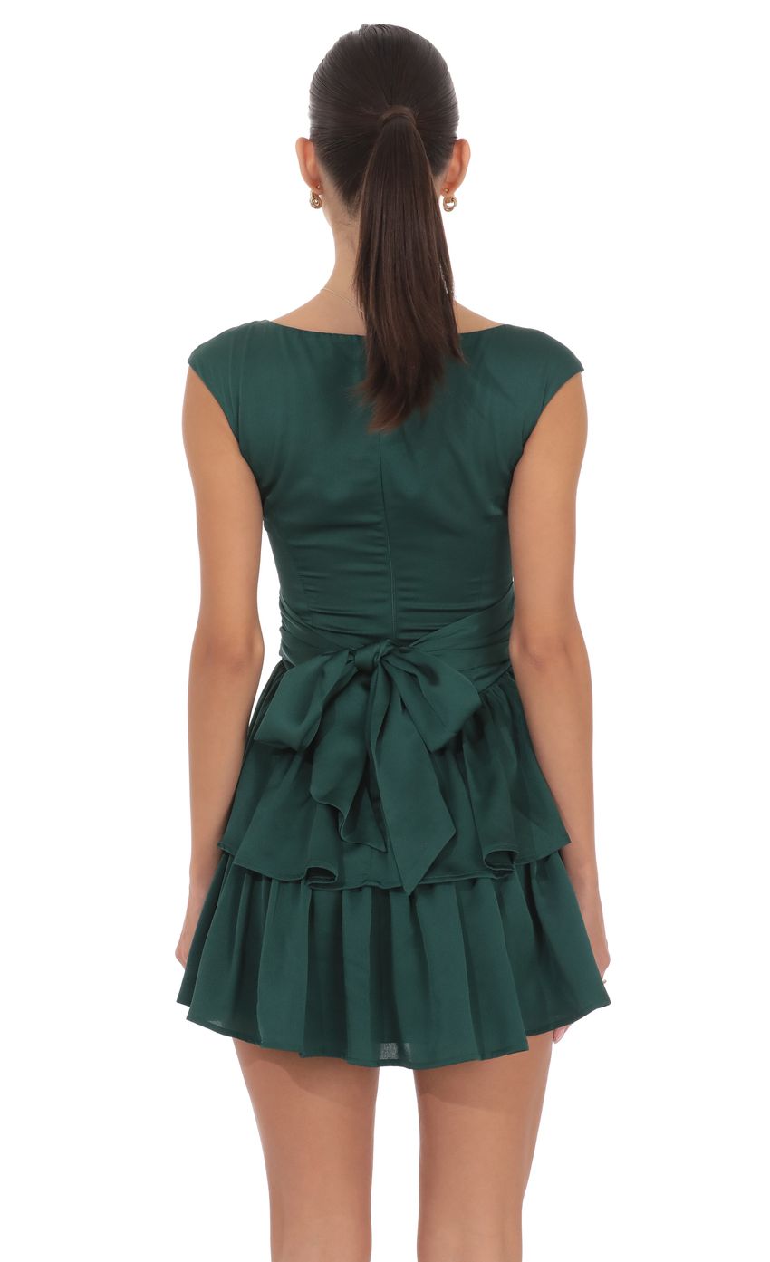 Product image for Satin Wide Strap Ruffle Dress in Green