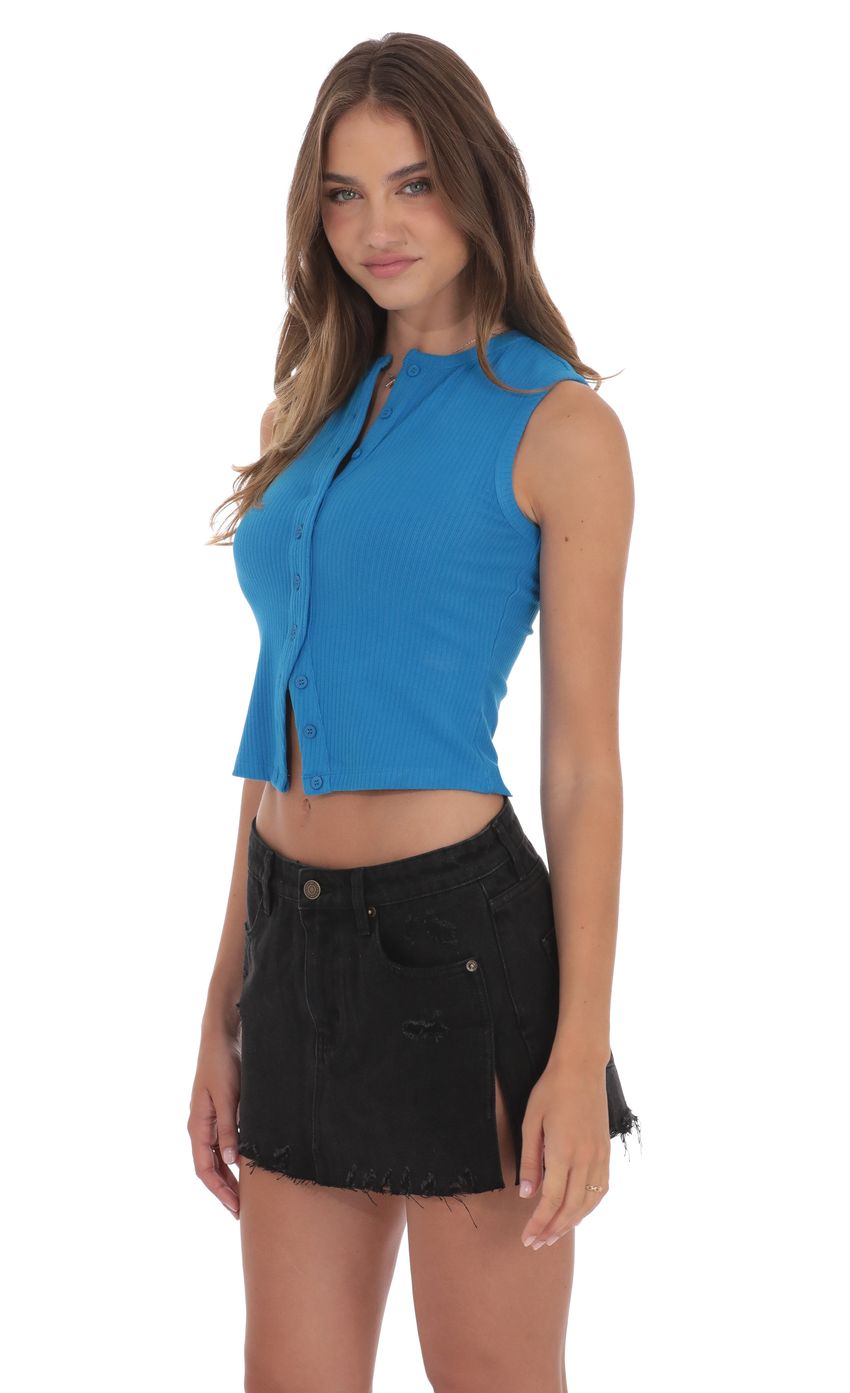 Product image for Ribbed Button Top in Blue