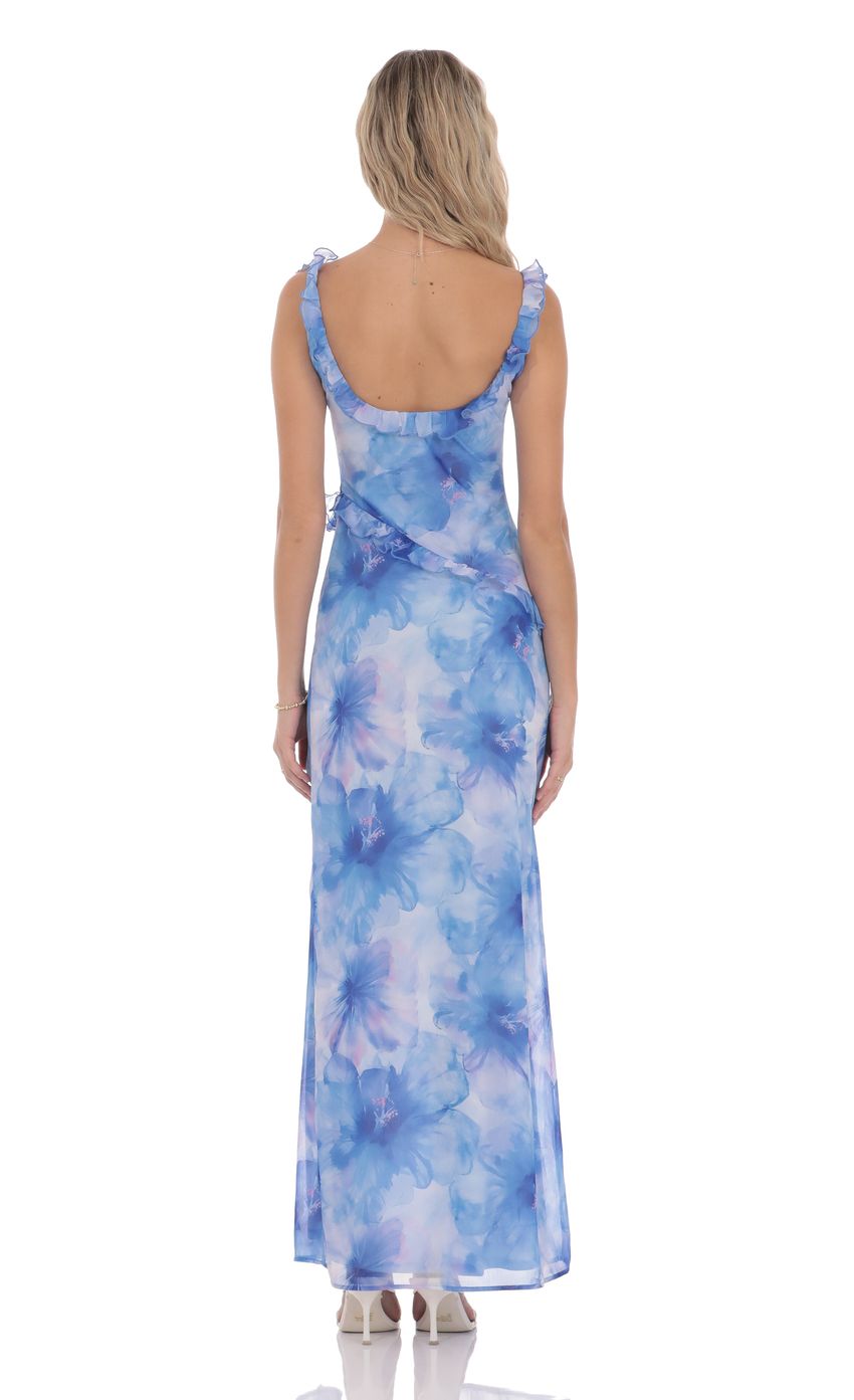 Picture Floral Ruffle Cowl Neck Maxi Dress in Blue. Source: https://media-img.lucyinthesky.com/data/product-media/850xAUTO/5f4b2d77-8607-4a6d-b19d-8e77ad24bf14.jpg